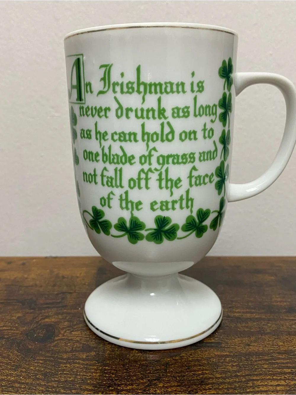 Irish Coffee Pedestal Mug with Green Shamrock Design